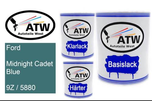 Ford, Midnight Cadet Blue, 9Z / 5880: 1L Lackdose + 1L Klarlack + 500ml Härter - Set, von ATW Autoteile West.
